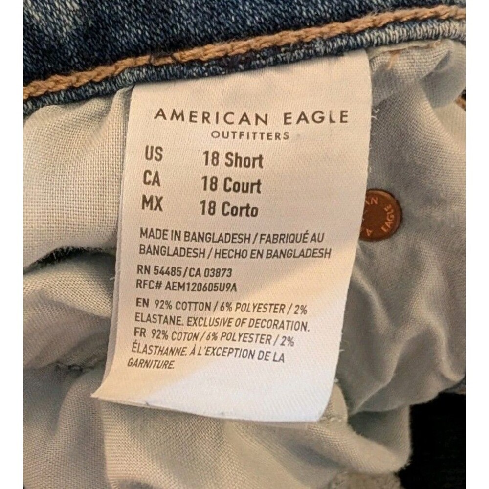 AEO American Eagle Womens Jeans 18 Short Wide Leg Super Stretch Blue Denim Pants - Picture 9 of 11